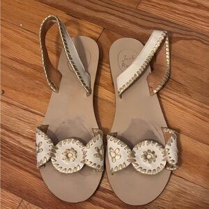 Jack Rogers Women's Liliana Cream and Gold Sandals, size 8